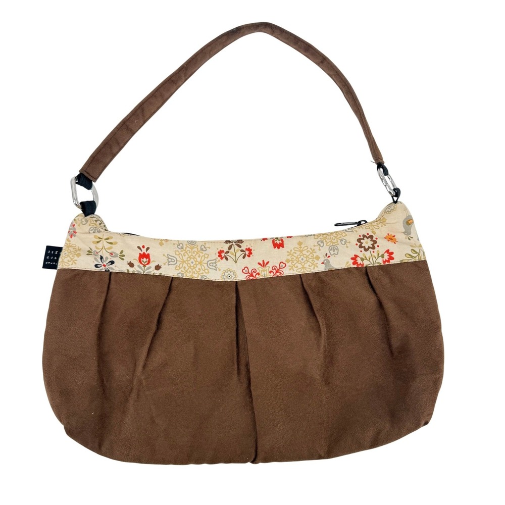 1154 Lill Studio Hobo Bag Womens Medium Brown Floral Faux Suede Excellent Boho